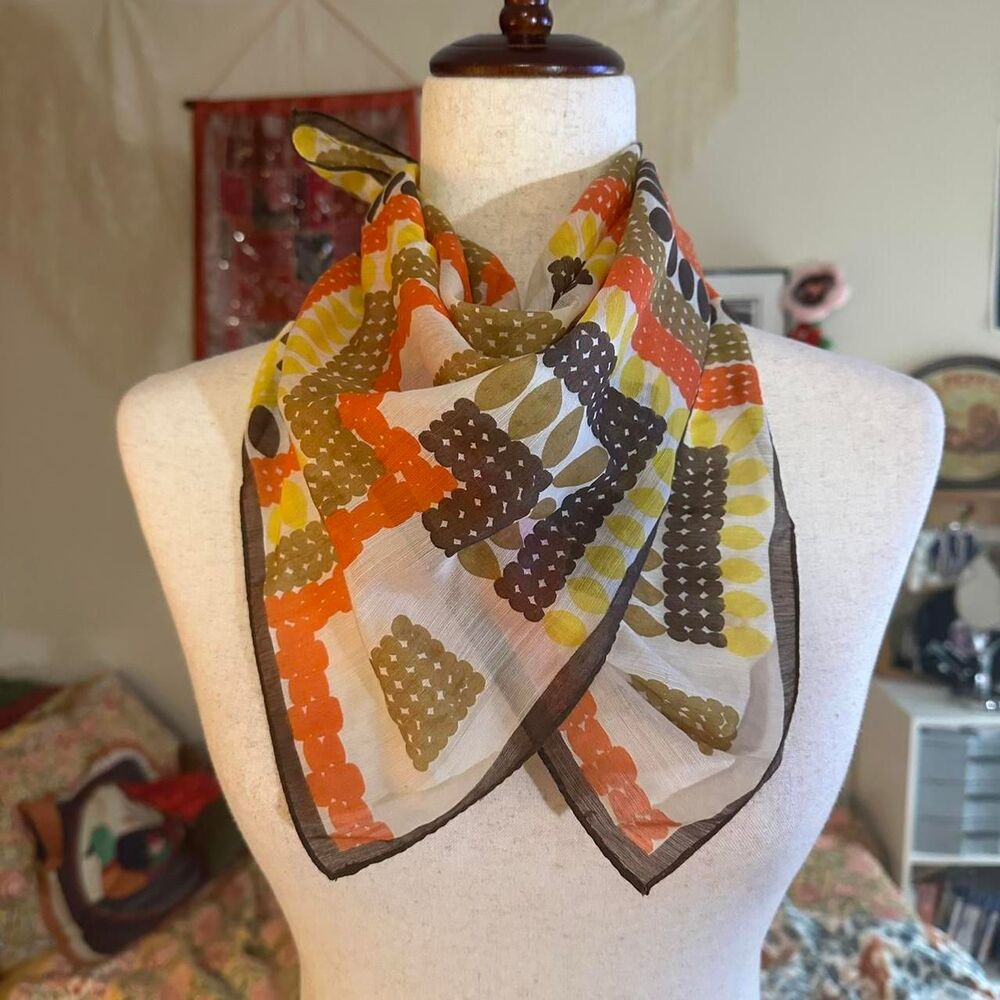 MCM Vintage Brown and Yellow Geometric Graphic Scarf